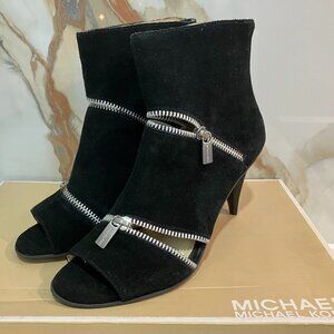 Michael Kors "Downtown" Black Suede Open Toe Booties - Size 7.5 M - NIB